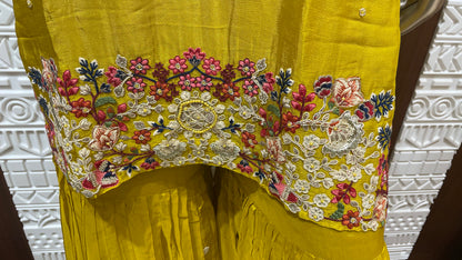 Yellow Floral Embroidered Pure chinnon Gharara Set – Sheetal Collection