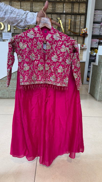 Magenta Palazzo Set with Embroidered Jacket for Girls