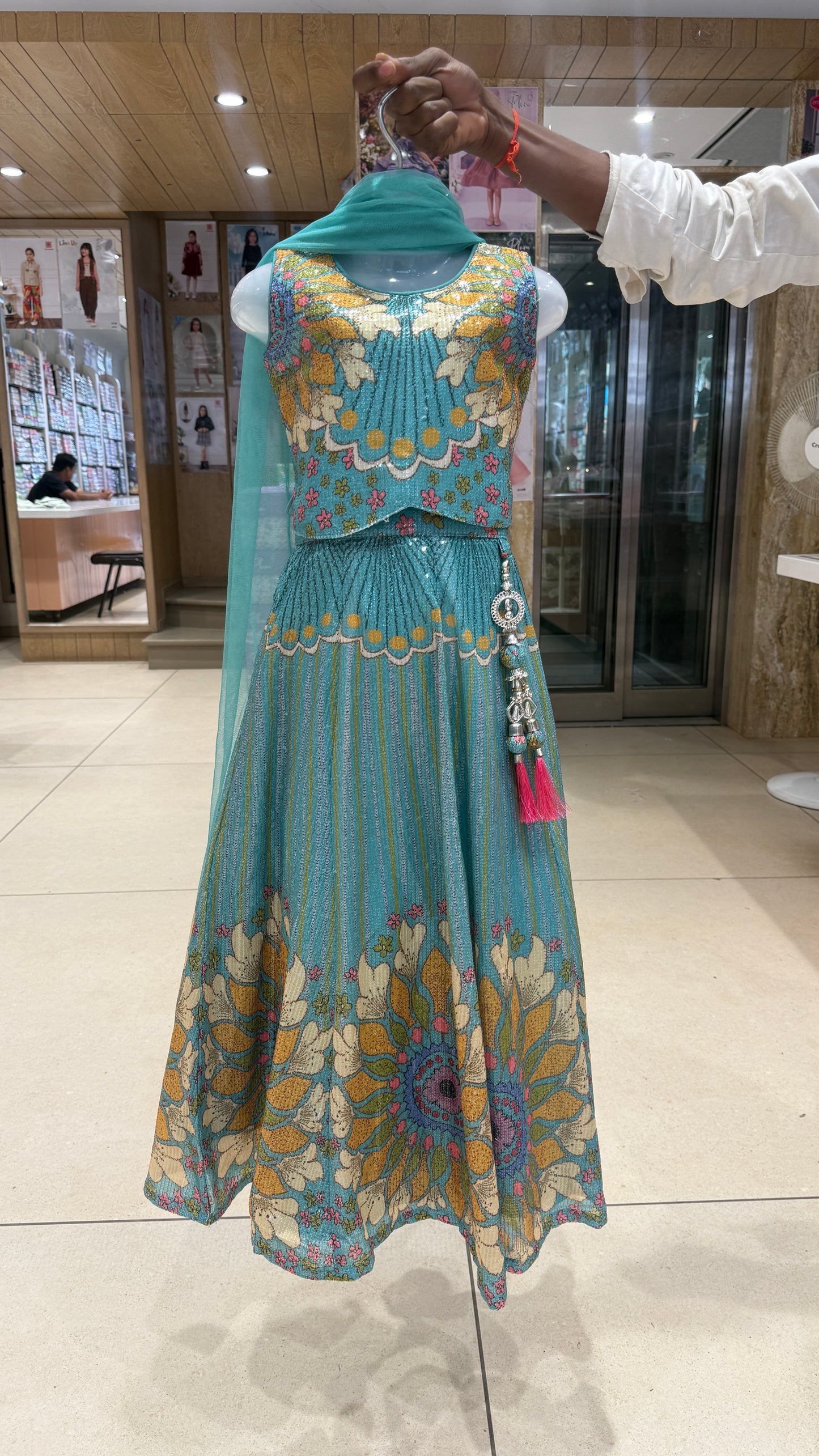 Blue  Floral Embroidered Lehenga Choli Set with Dupatta