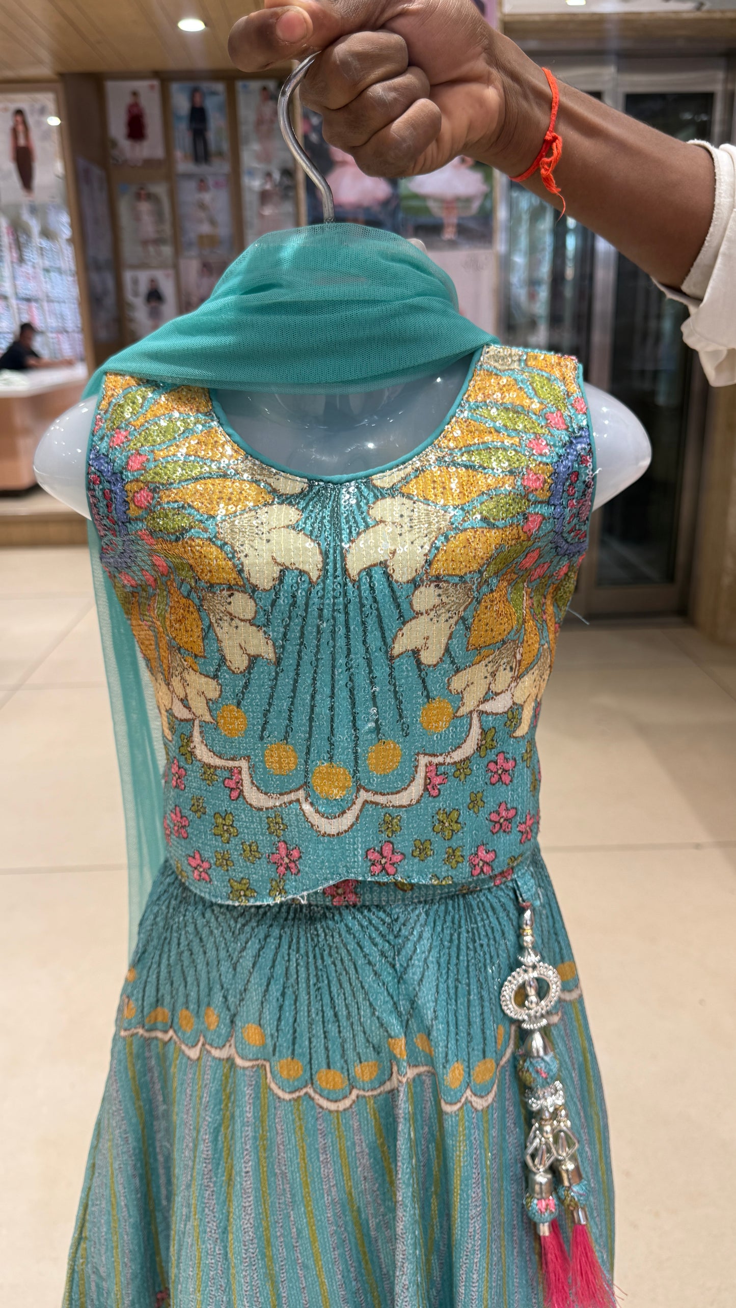 Blue  Floral Embroidered Lehenga Choli Set with Dupatta