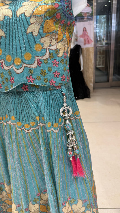 Blue  Floral Embroidered Lehenga Choli Set with Dupatta