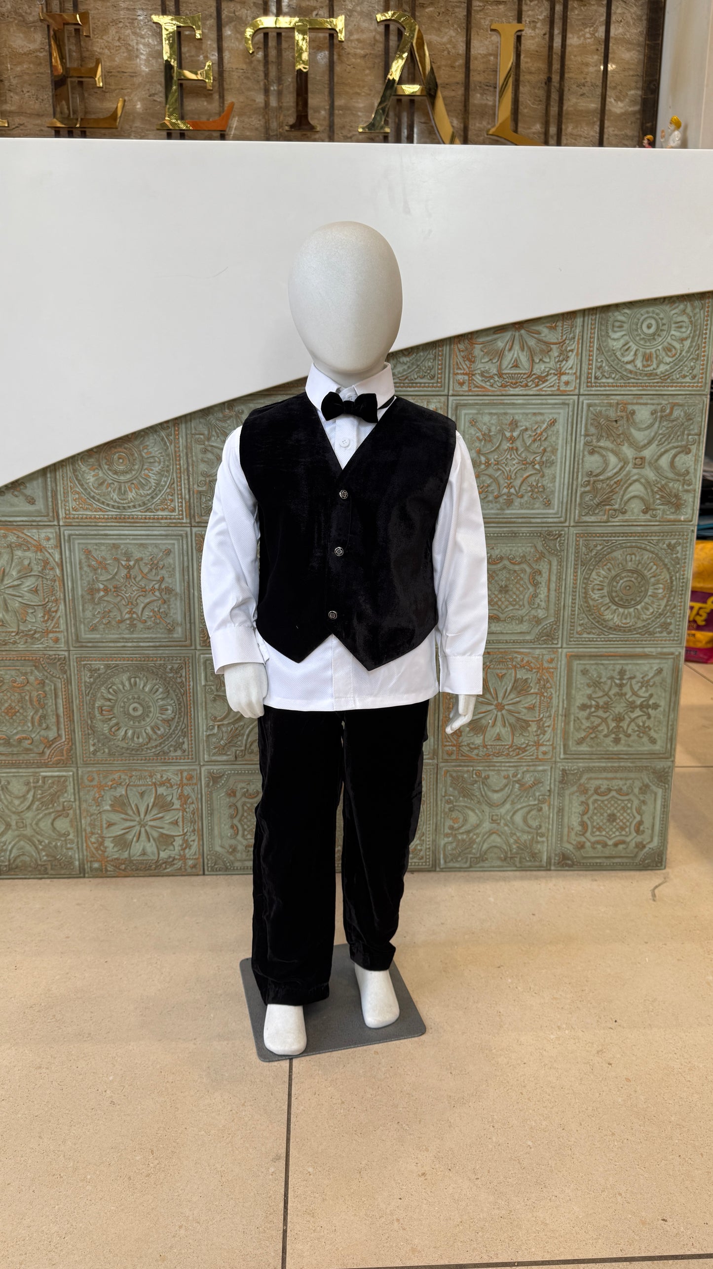 Black Velvet Tuxedo Suit for Boys