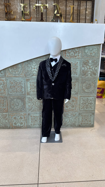 Black Velvet Tuxedo Suit for Boys