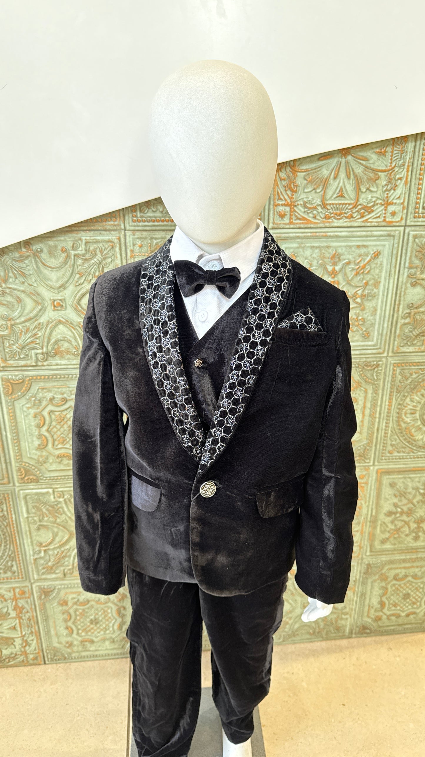 Black Velvet Tuxedo Suit for Boys