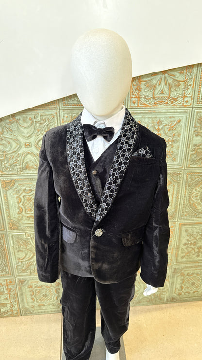 Black Velvet Tuxedo Suit for Boys