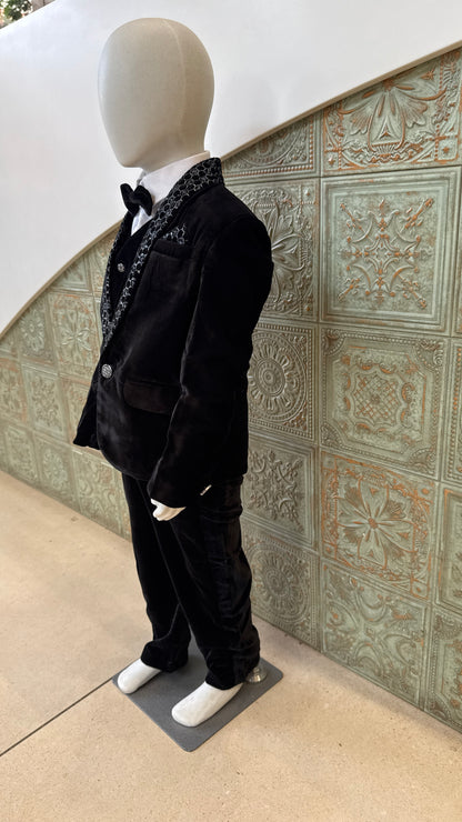 Black Velvet Tuxedo Suit for Boys
