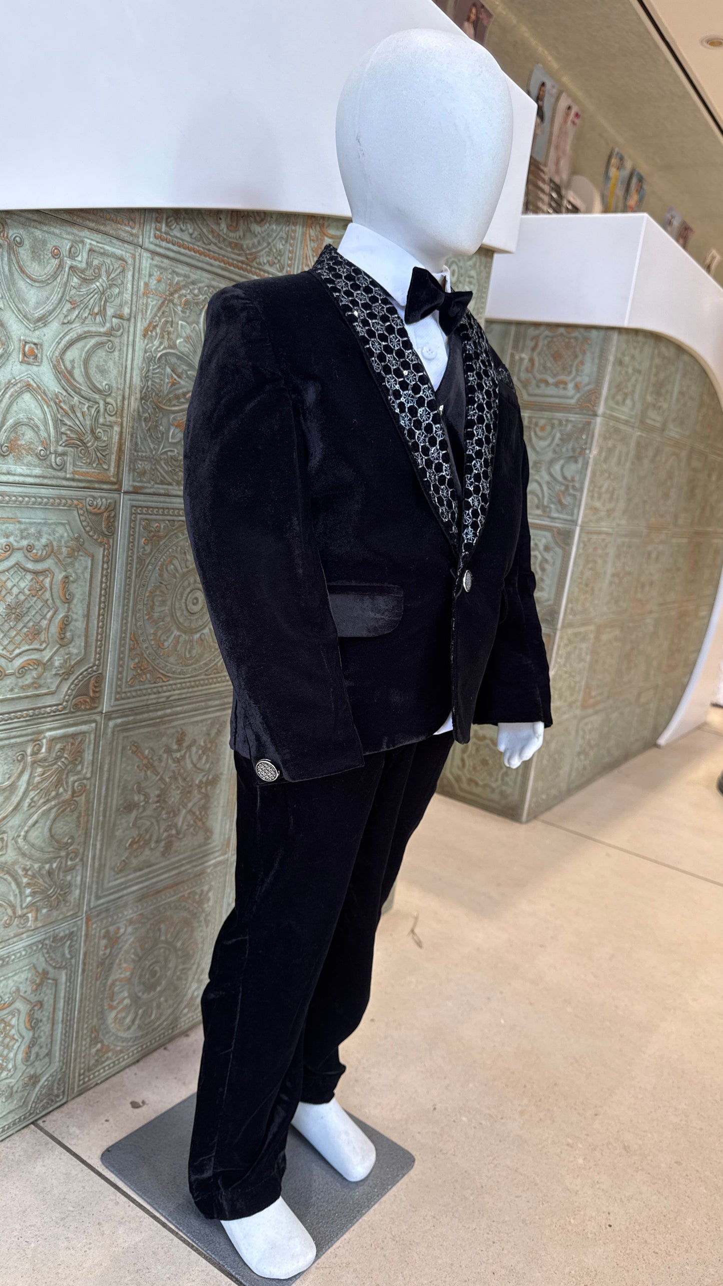 Black Velvet Tuxedo Suit for Boys