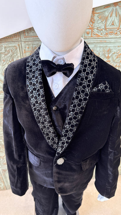 Black Velvet Tuxedo Suit for Boys