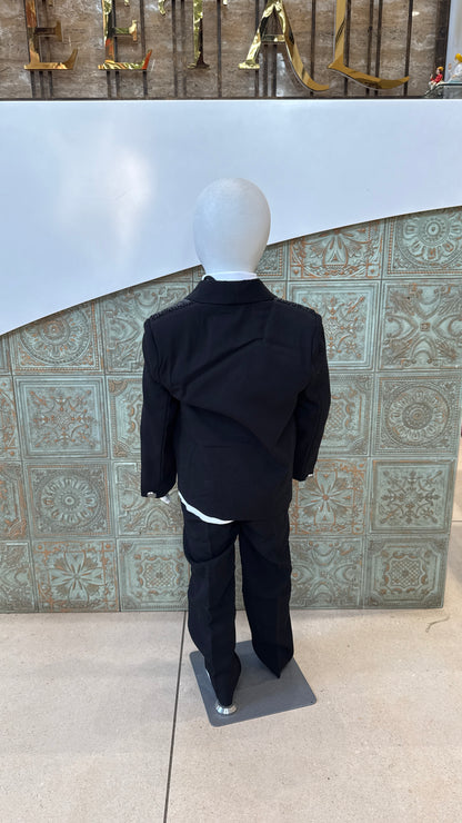 Black Embroidered Tuxedo Blazer for Boys