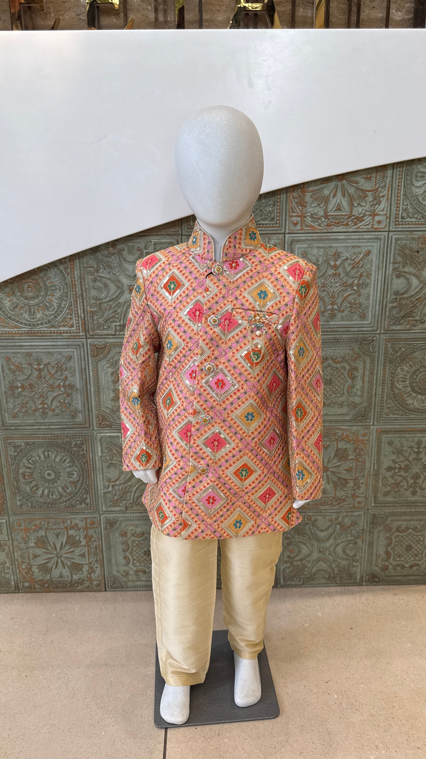 Multicolor Printed Indo-Western Jacket for Boys