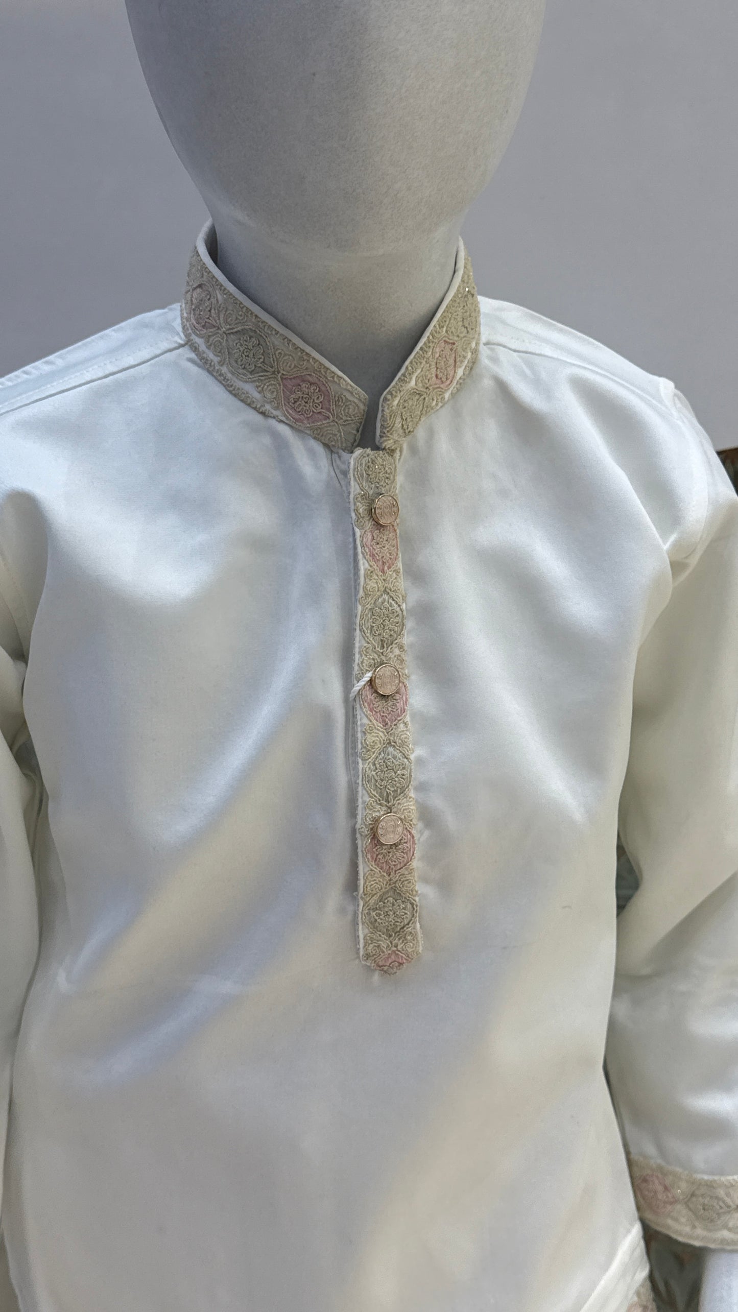 White Embroidered Indo-Western Jacket with Pastel Accents for Boys