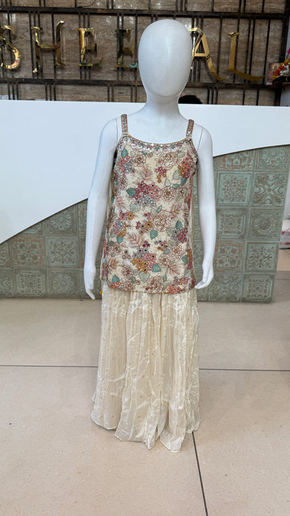 Girls Floral Printed Crop Top Palazzo Set with Dupatta