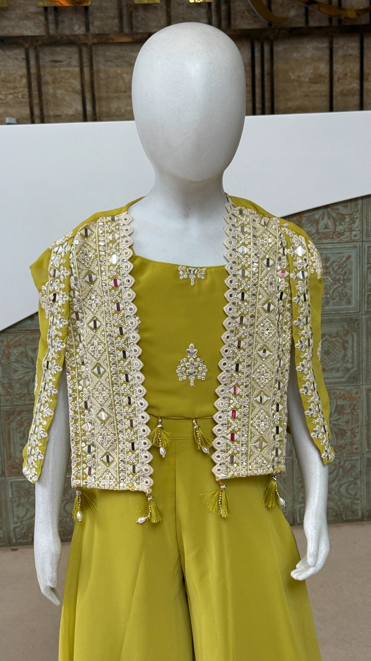 Girls Embroidered Lace Shrug Palazzo Set