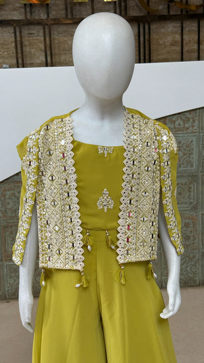 Girls Embroidered Lace Shrug Palazzo Set