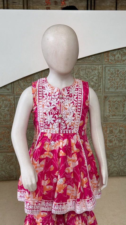 Girls Floral Printed Peplum Sharara Set