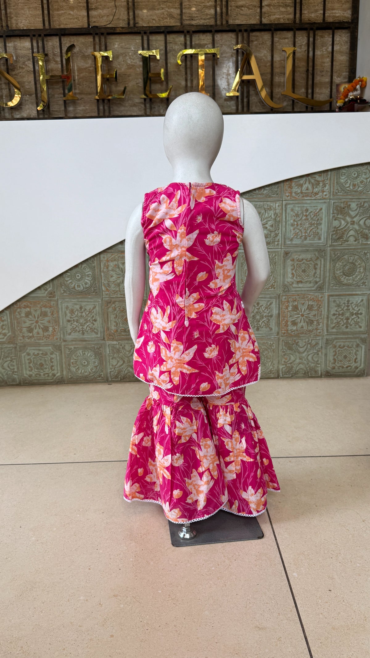 Girls Floral Printed Peplum Sharara Set