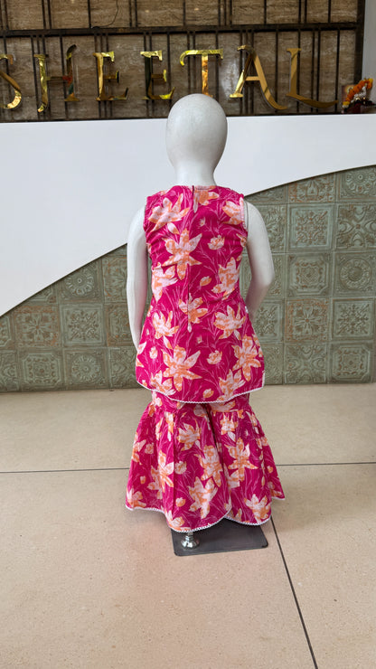Girls Floral Printed Peplum Sharara Set