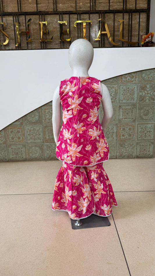 Girls Floral Printed Peplum Sharara Set