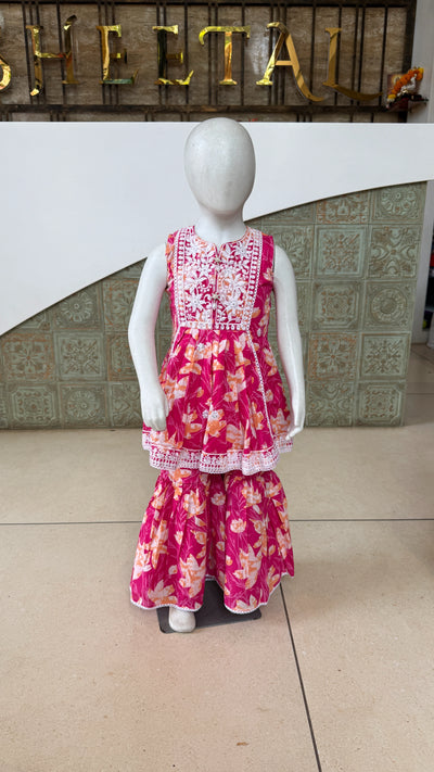 Girls Floral Printed Peplum Sharara Set
