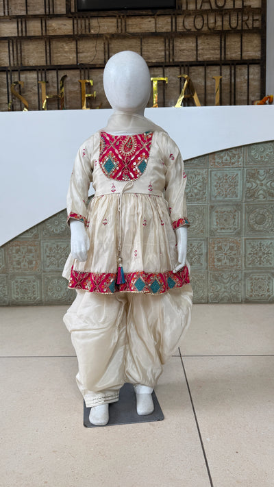 Girls Embroidered Yoke Flared Kurta Salwar Set