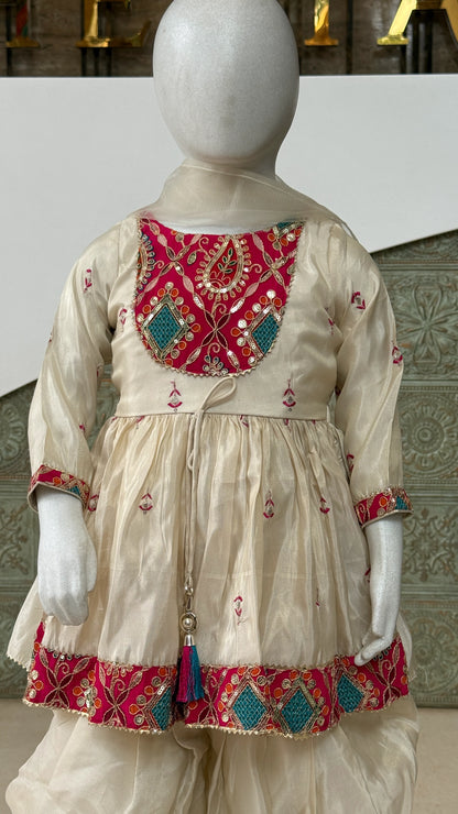 Girls Embroidered Yoke Flared Kurta Salwar Set