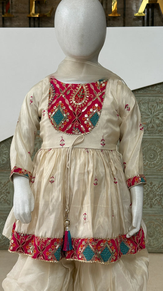 Girls Embroidered Yoke Flared Kurta Salwar Set
