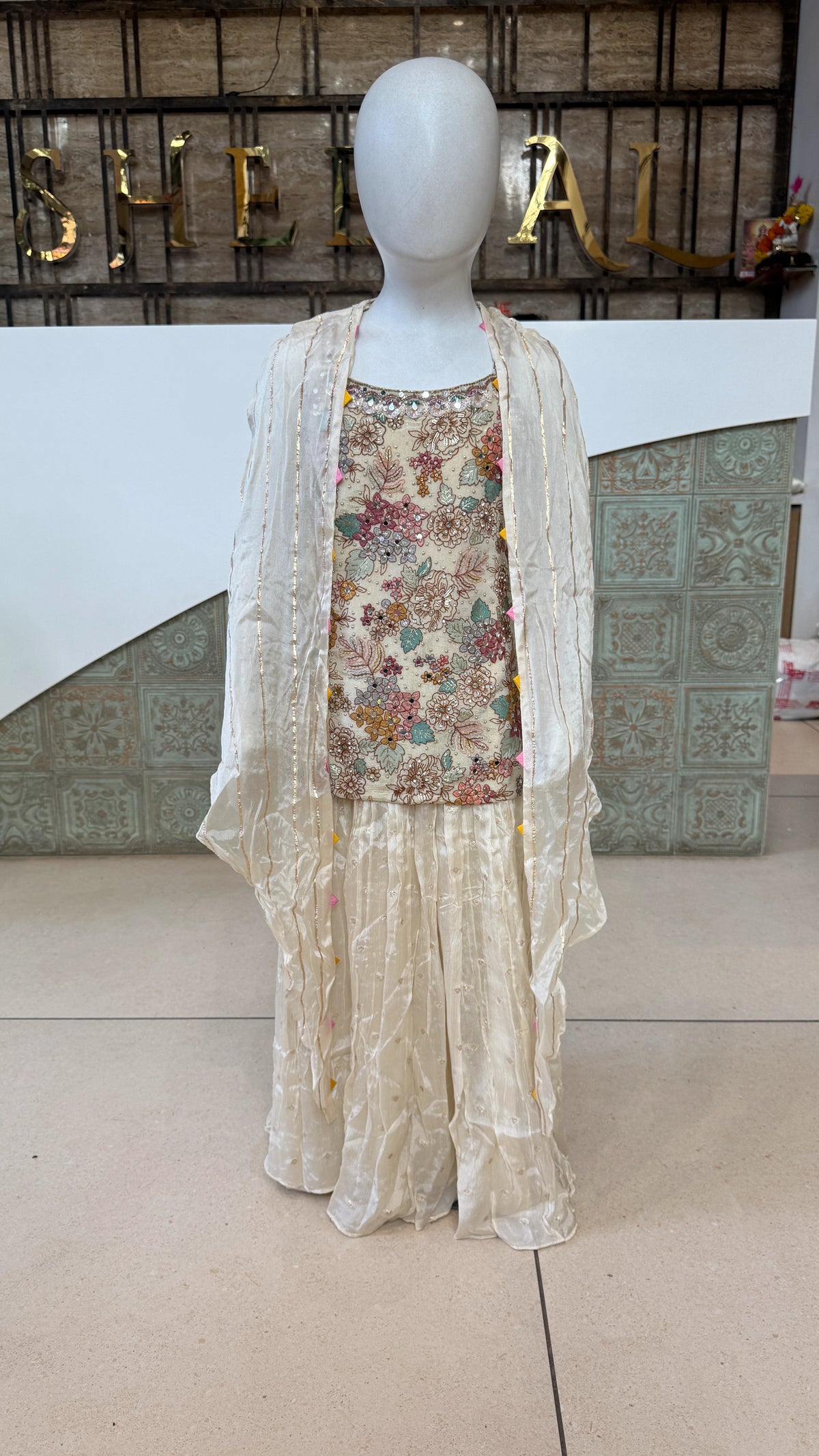 Girls Floral Printed Crop Top Palazzo Set with Dupatta