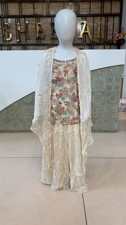 Girls Floral Printed Crop Top Palazzo Set with Dupatta