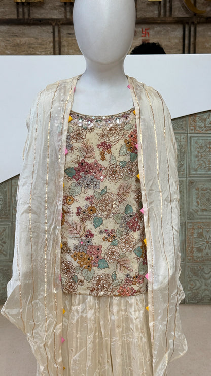 Girls Floral Printed Crop Top Palazzo Set with Dupatta