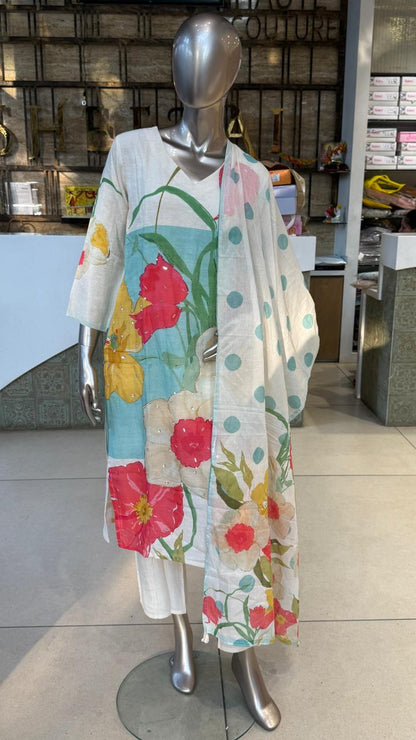 Floral Pure Linen 3PC Suit Set
