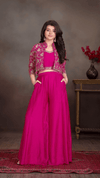 Magenta Palazzo Set with Embroidered Jacket for Girls