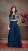 Navy Blue Palazzo Set with Embroidered Jacket for Girls