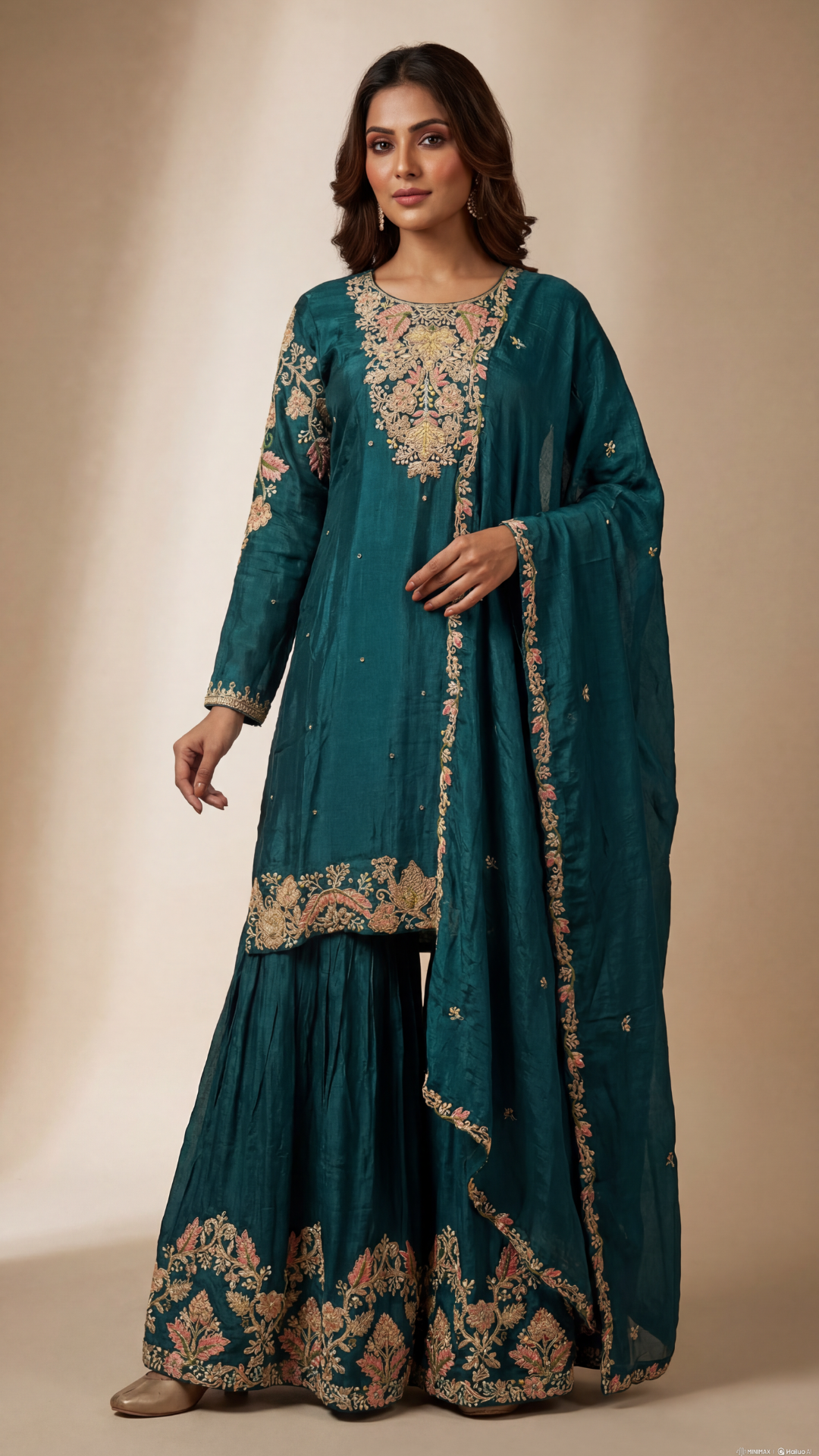 Sky Blue Banarasi Silk Sharara Set with Golden Embroidery – Sheetal Collection