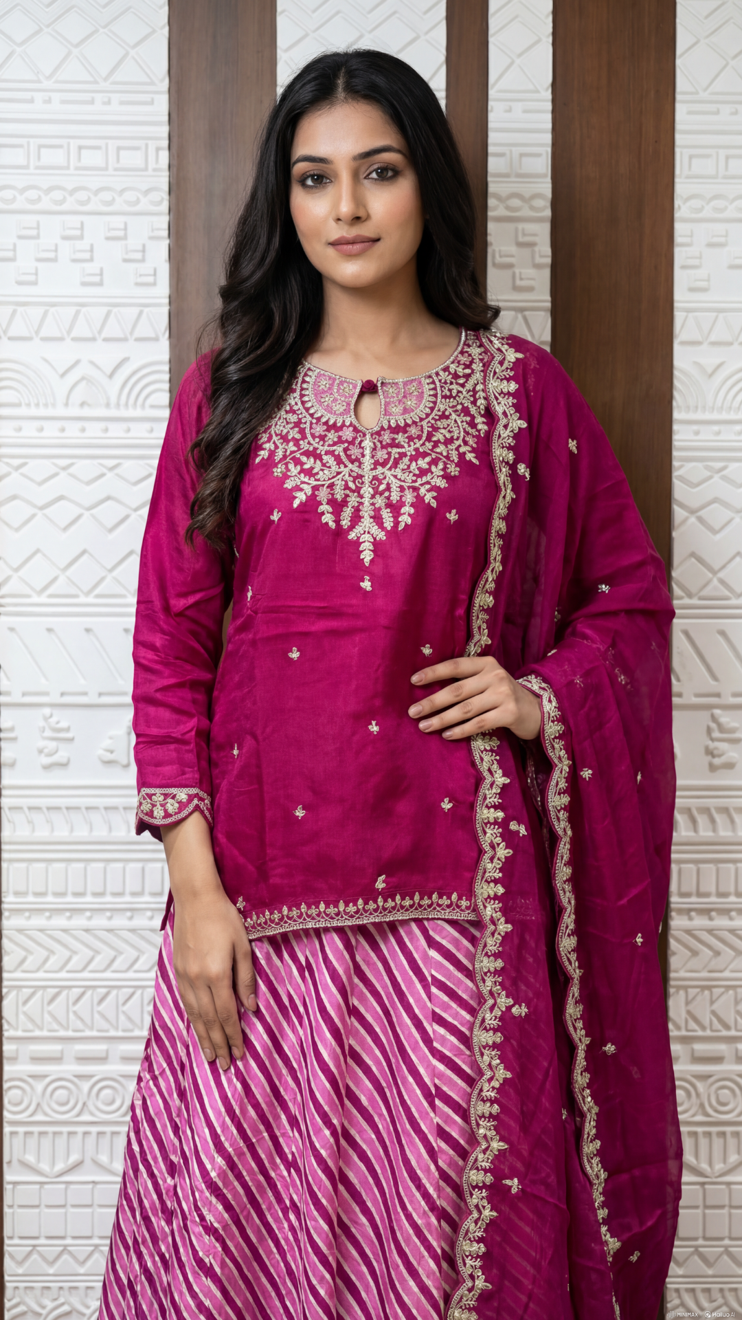 Magenta Embroidered Soft Slick Silk Lehenga Set with Leheriya Skirt – Sheetal Collection