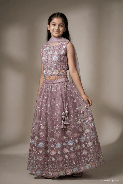 Mauve Pink Embroidered Lehenga Choli Set with Dupatta