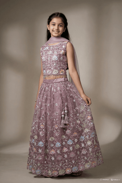 Mauve Pink Embroidered Lehenga Choli Set with Dupatta