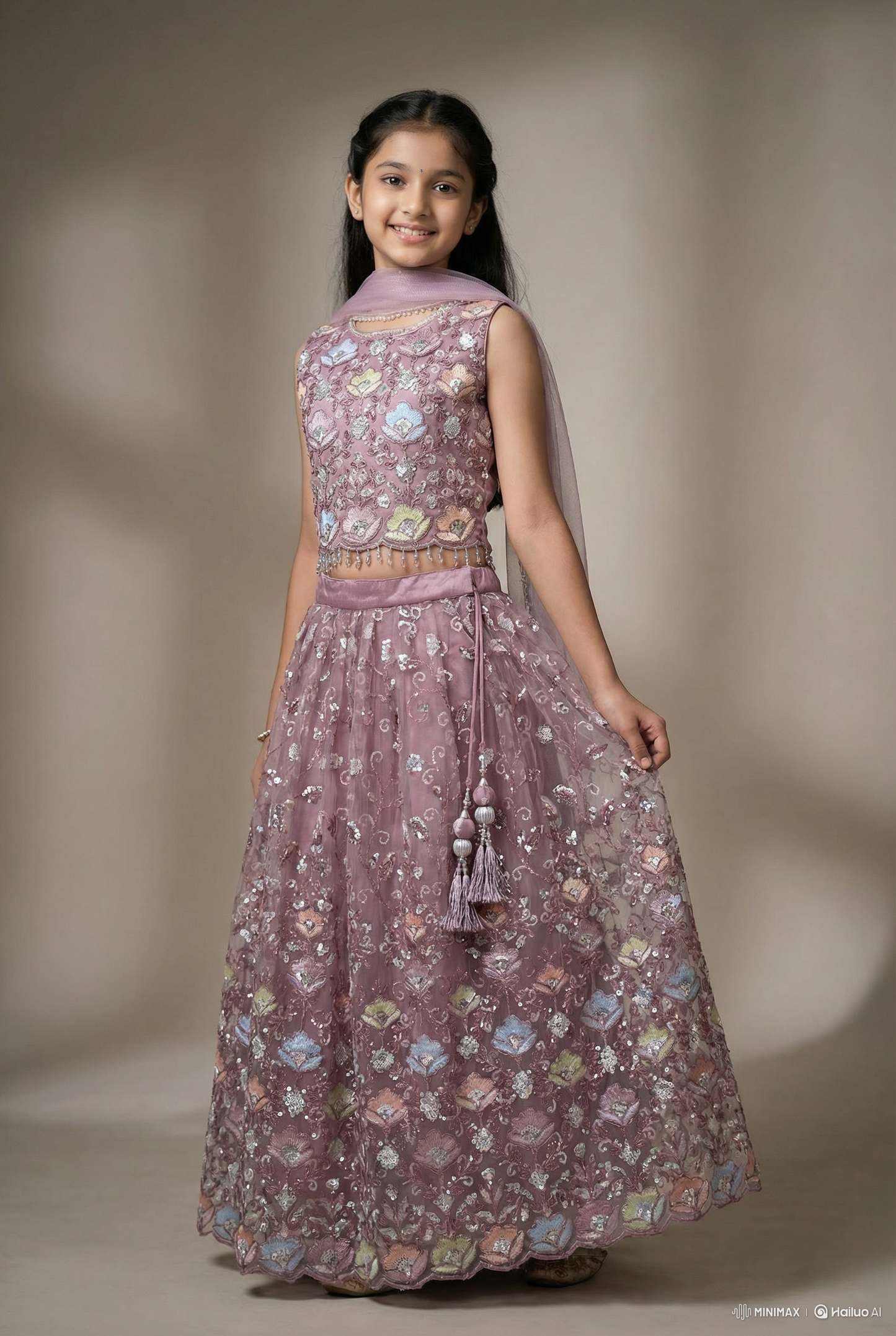 Mauve Pink Embroidered Lehenga Choli Set with Dupatta