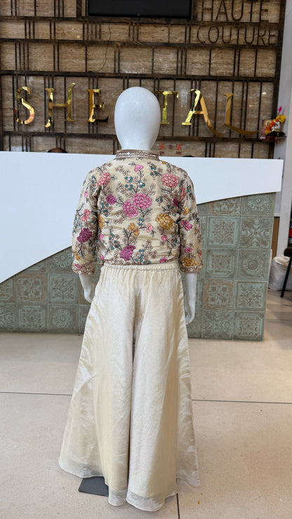 Girls Elegant Floral Embroidered Jacket Palazzo Set