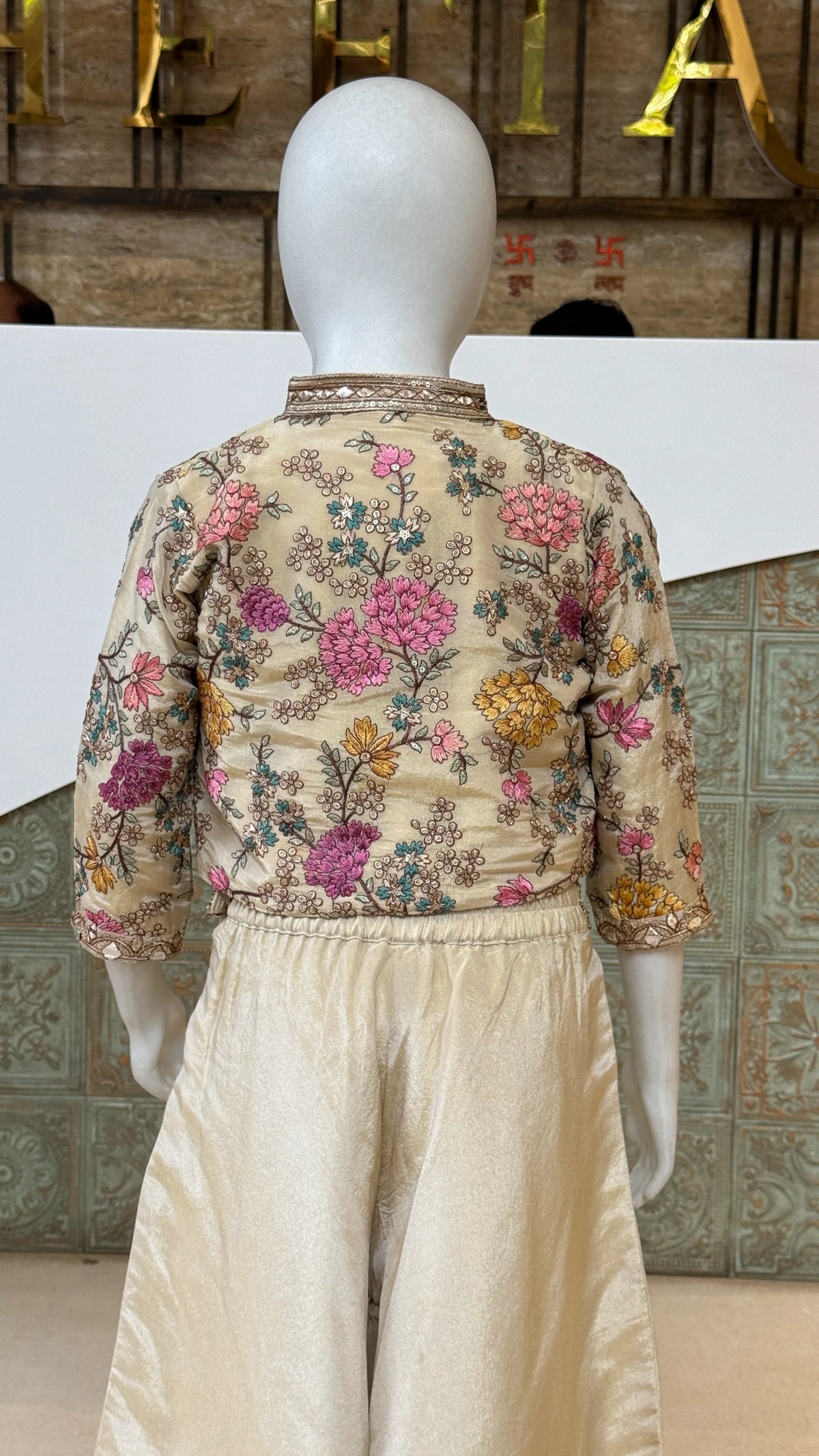 Girls Elegant Floral Embroidered Jacket Palazzo Set