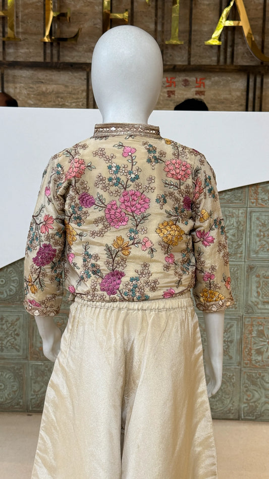Girls Elegant Floral Embroidered Jacket Palazzo Set
