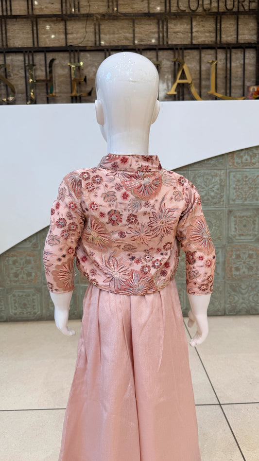 Girls Floral Charm Embroidered Jacket Palazzo Set