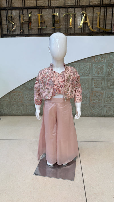 Girls Floral Charm Embroidered Jacket Palazzo Set