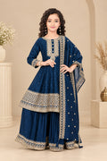 Girls Heritage Border Embroidered Palazzo Set with Dupatta