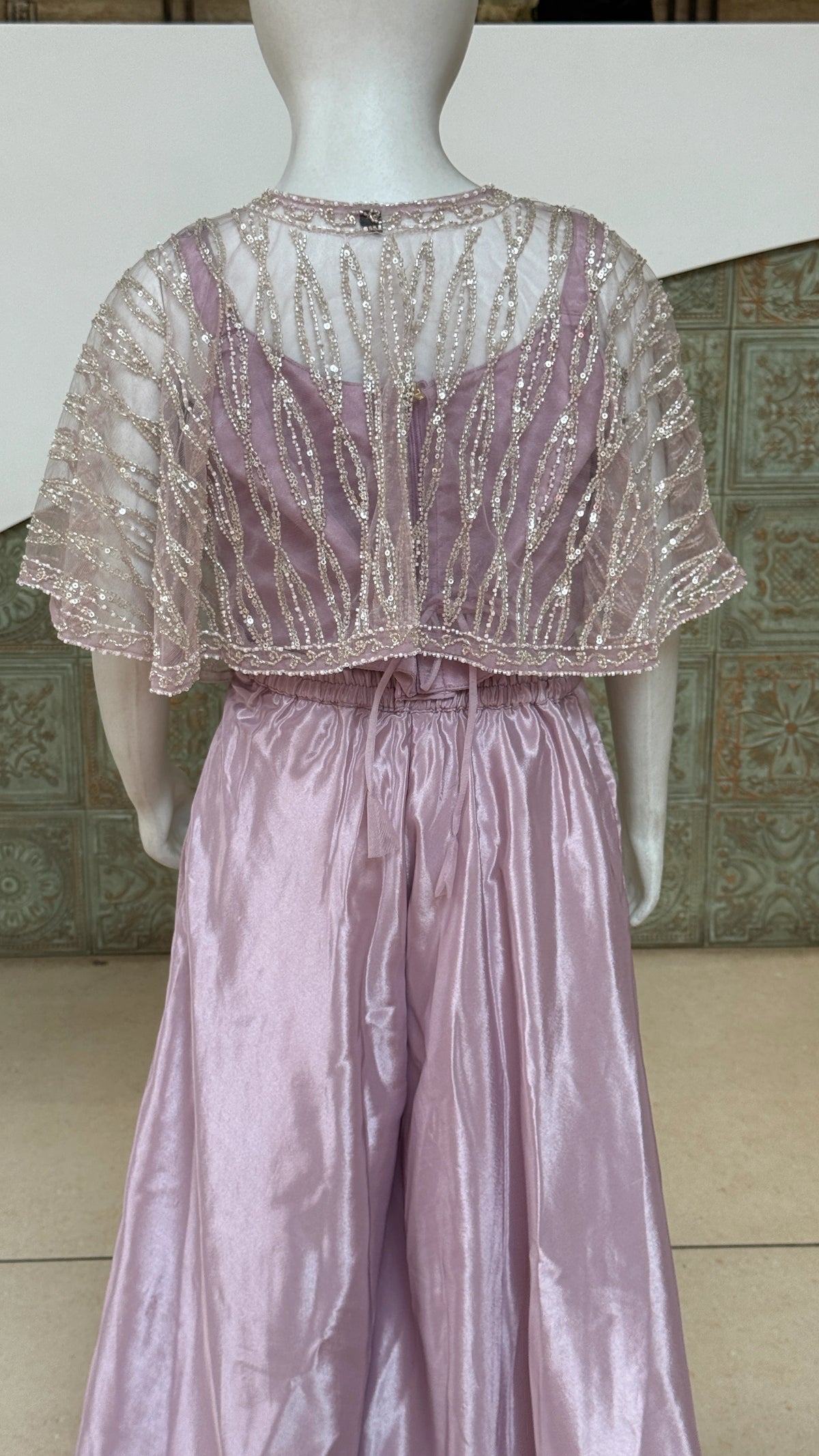 Girls Sequin Embellished Cape Top Palazzo Set