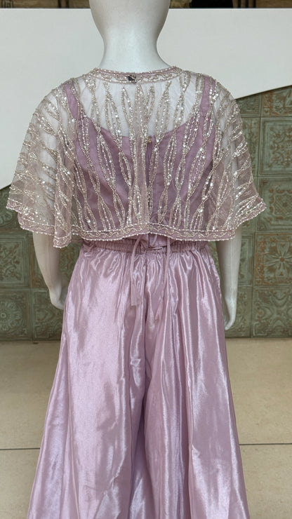 Girls Sequin Embellished Cape Top Palazzo Set