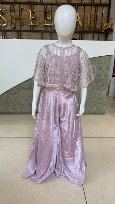 Girls Sequin Embellished Cape Top Palazzo Set