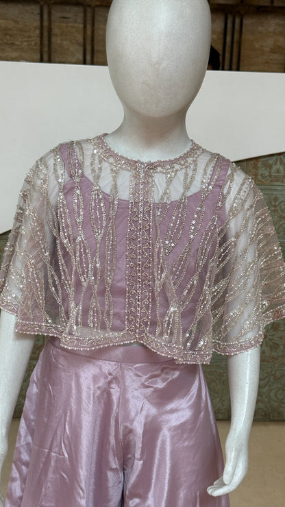 Girls Sequin Embellished Cape Top Palazzo Set