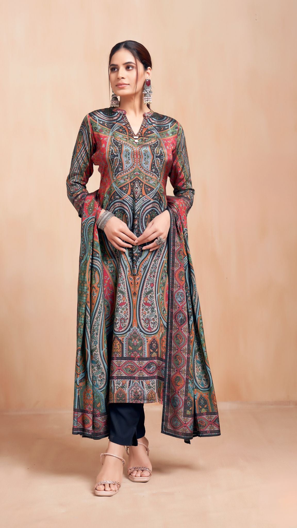 Multicolor Paisley Print Anarkali Set