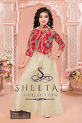 Red Floral Printed Jacket with Cream Palazzo Set