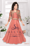 Peach Gown & Floral Jacket Set – Trisha Girl’s Ethnic Studio